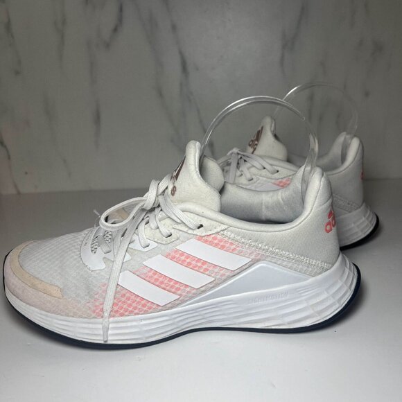 Adidas Sneaker Women 8.5 White Orange Light Motion Mesh Lace Up Athletic Running - Picture 3 of 9